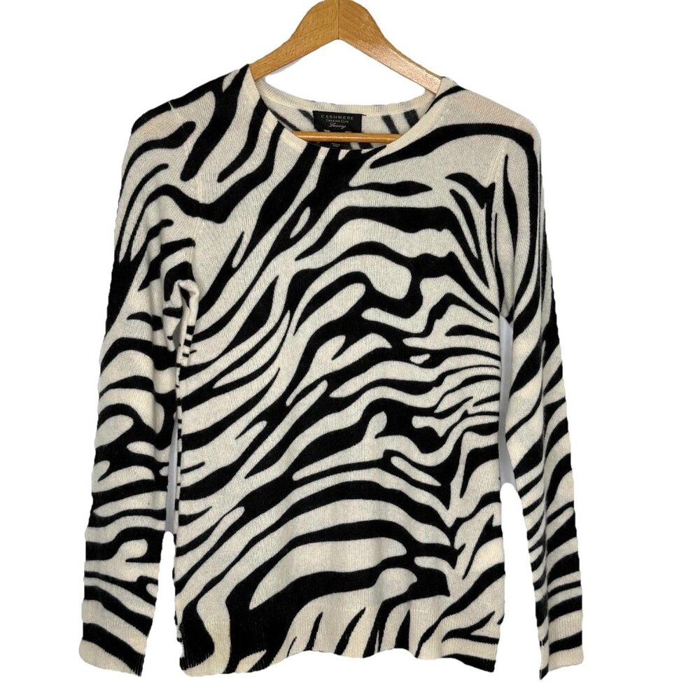 Charter Club Pullover Cashmere Crewneck Sweater Top Womens Small Black/Off White